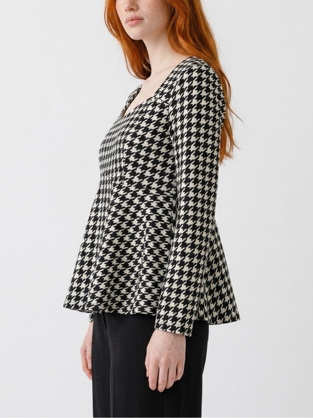 SHEIN Black & White Houndstooth Square Neck Blouse